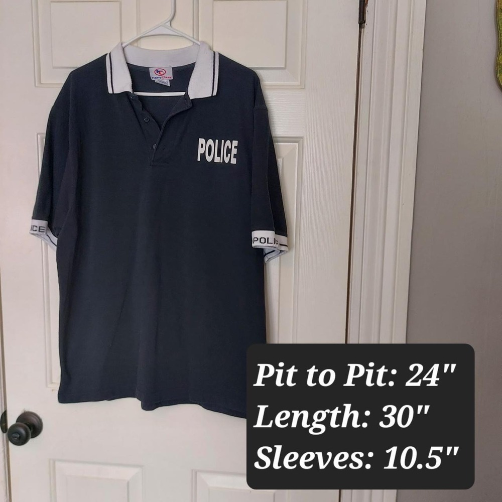 First Class Mens Police Polo Shirt Black White Graphic Workwear Size XL